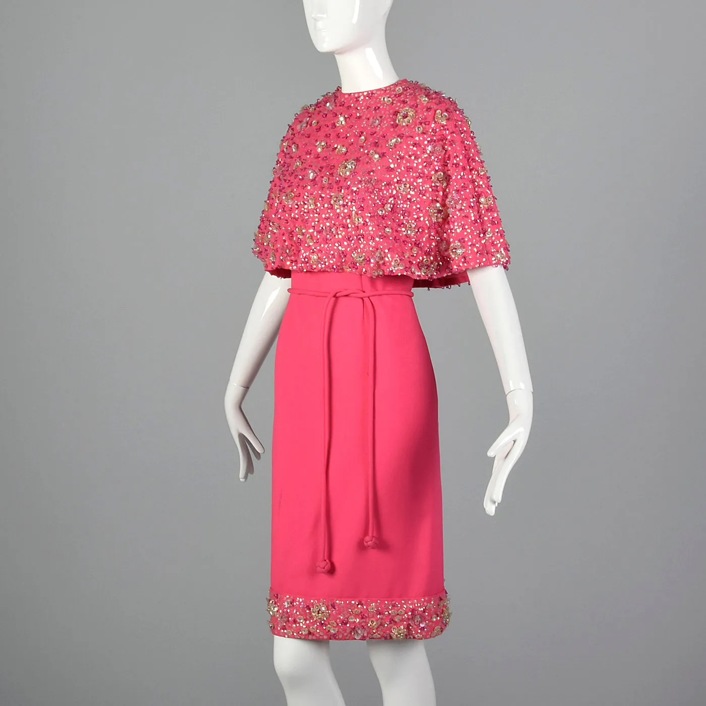 1960s Pink Dress with Matching Beaded Cape