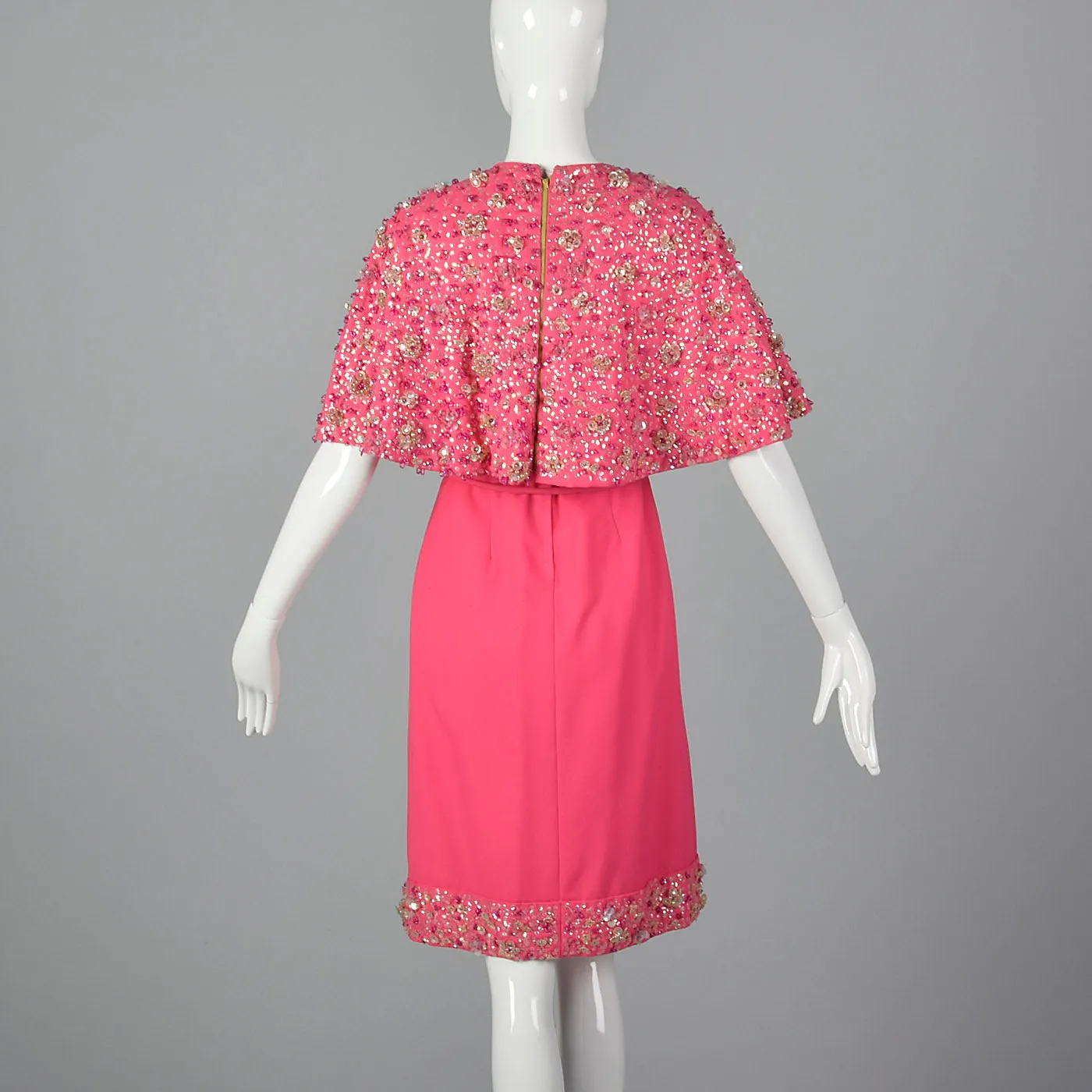 1960s Pink Dress with Matching Beaded Cape