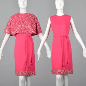 1960s Pink Dress with Matching Beaded Cape