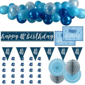 40th Birthday Blue & Silver Glitz Decoration Pack