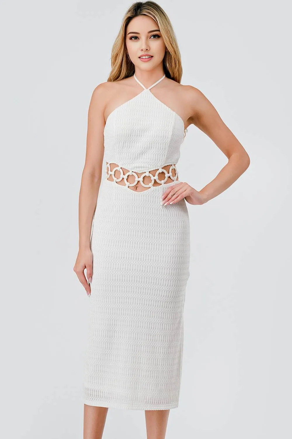 AD4167E / PATTERN KNIT & HARD WARE TRIM DETAIL DRESS