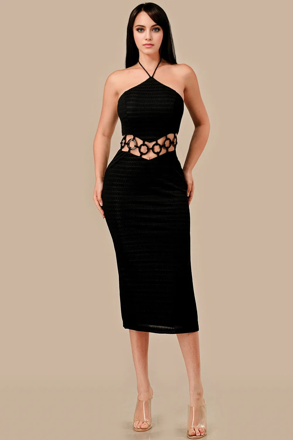 AD4167E / PATTERN KNIT & HARD WARE TRIM DETAIL DRESS