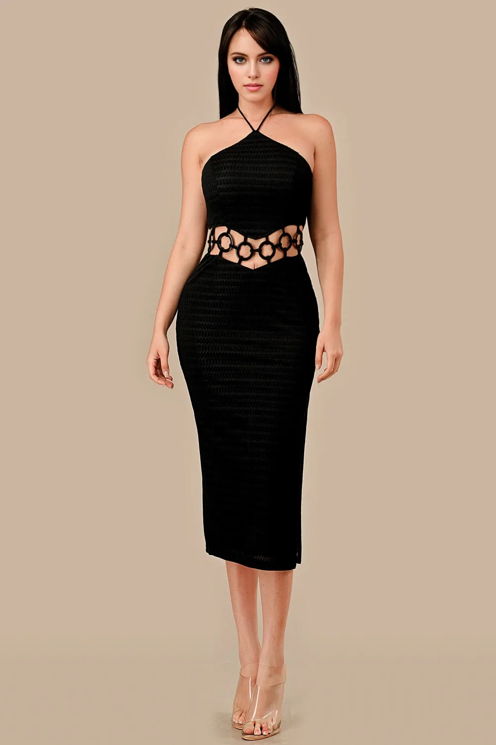 AD4167E / PATTERN KNIT & HARD WARE TRIM DETAIL DRESS