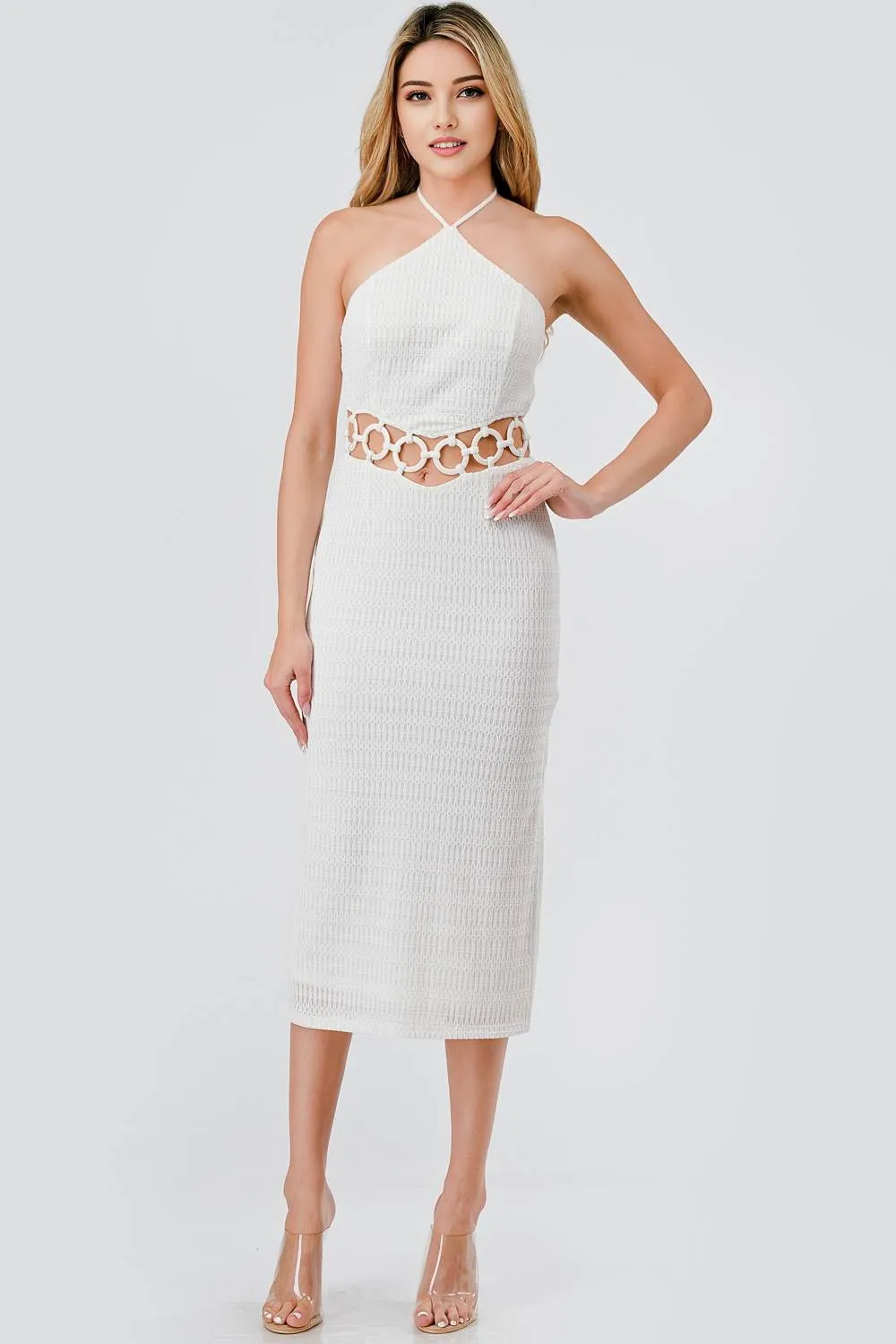AD4167E / PATTERN KNIT & HARD WARE TRIM DETAIL DRESS