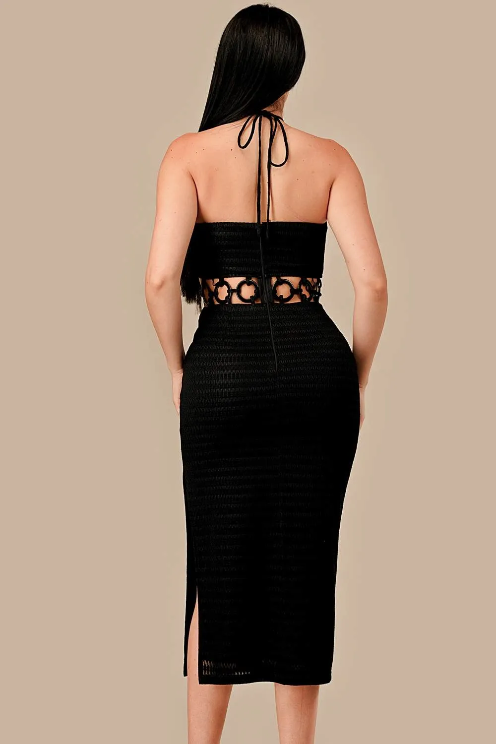 AD4167E / PATTERN KNIT & HARD WARE TRIM DETAIL DRESS