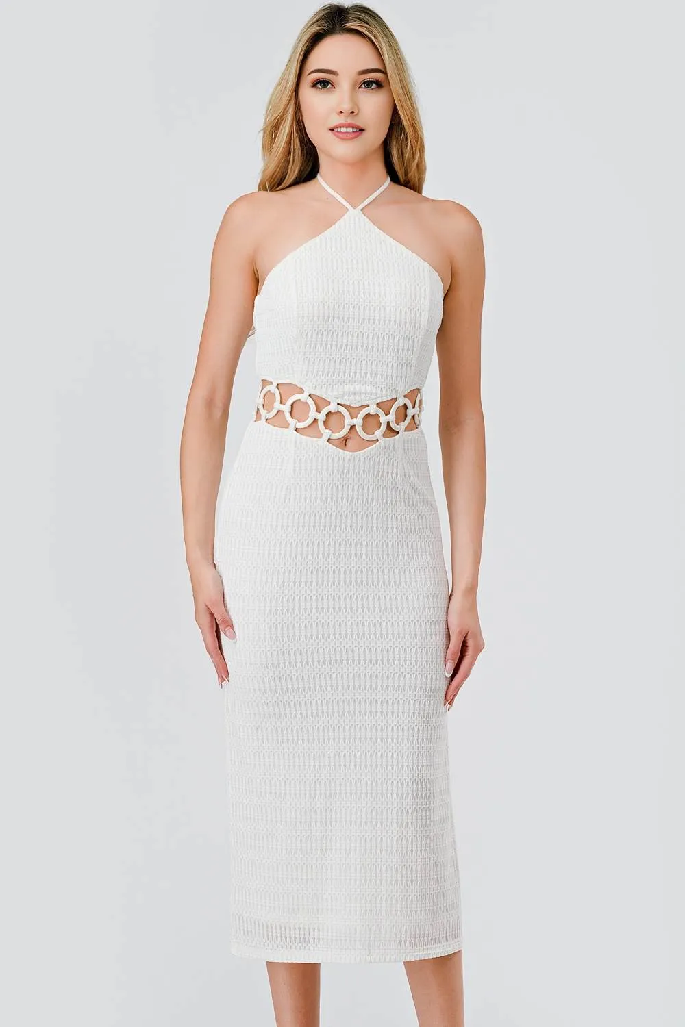 AD4167E / PATTERN KNIT & HARD WARE TRIM DETAIL DRESS