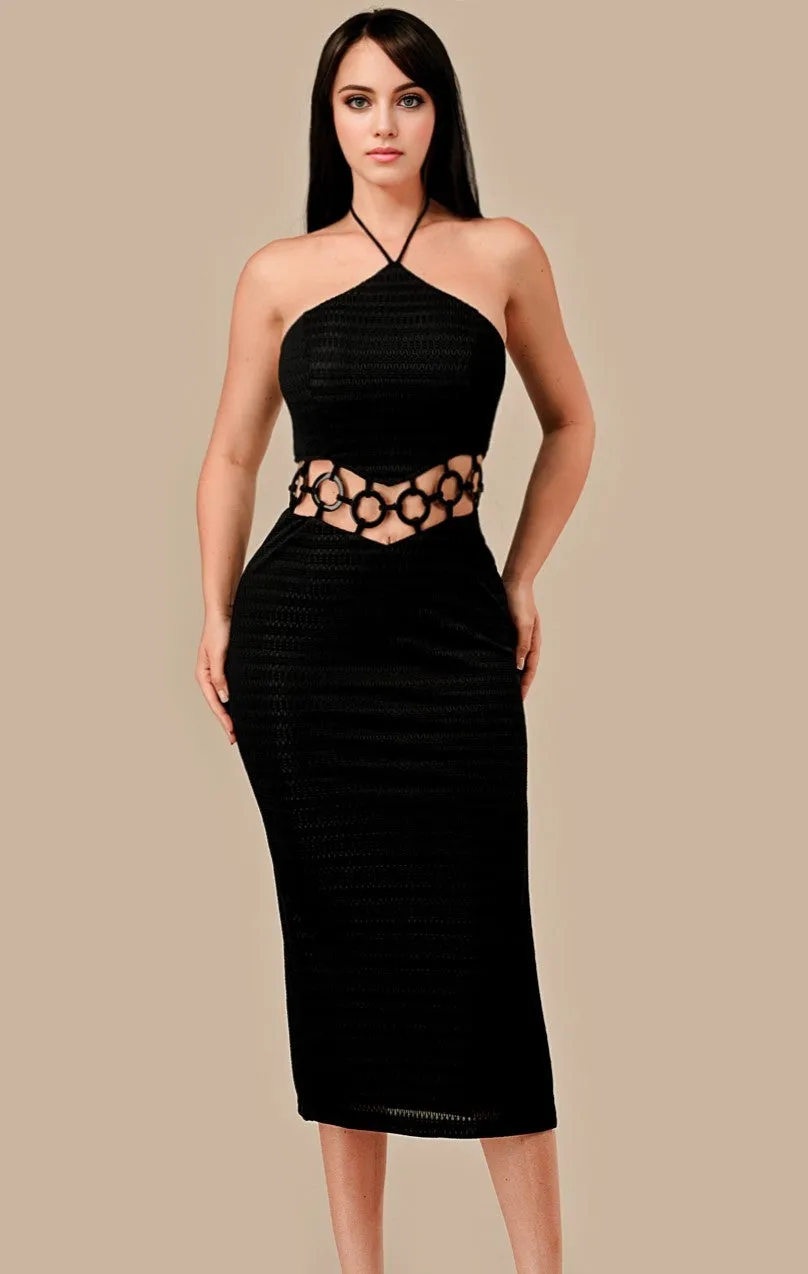 AD4167E / PATTERN KNIT & HARD WARE TRIM DETAIL DRESS