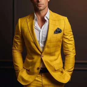 Aidase British Style Men's Suits Gold Plaid Wedding Party Tuxedo Blazer Slim Fit Notch Lapel Blazer Male Suit 2 Pcs Jacket Pants Terno