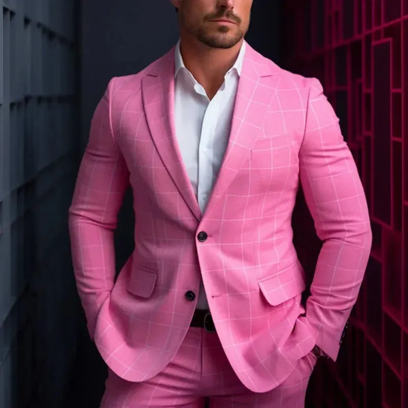 Aidase British Style Men's Suits Gold Plaid Wedding Party Tuxedo Blazer Slim Fit Notch Lapel Blazer Male Suit 2 Pcs Jacket Pants Terno