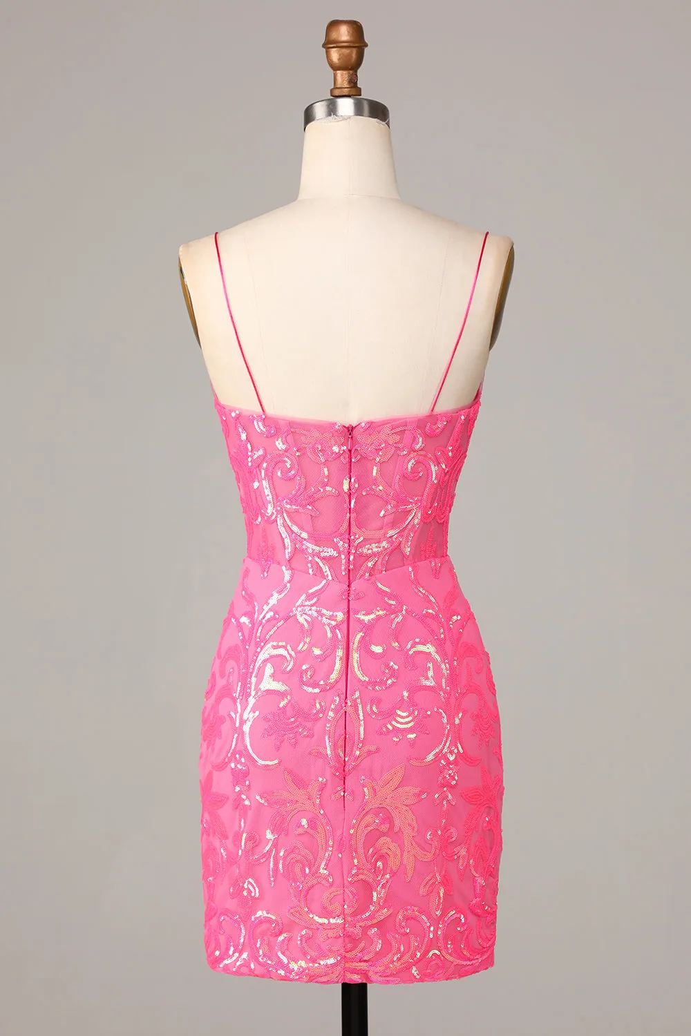 Amazing Sheath Fuchsia Spaghetti Straps Sequins Homecoming Dress