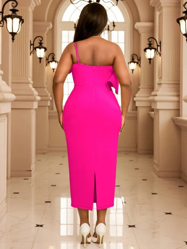 AOMEIDRESS One Shoulder Dress Suspender Ruffles Sleeveless High Waist