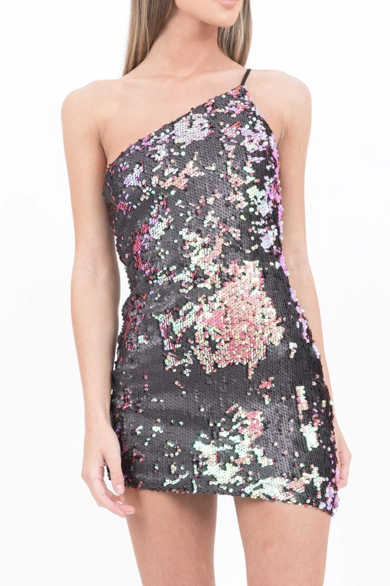 Asymmetric Multi-Colour Sequin Mini Dress