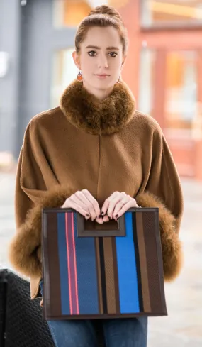 Baby Alpaca Short Cape with Fur Trim - Camel