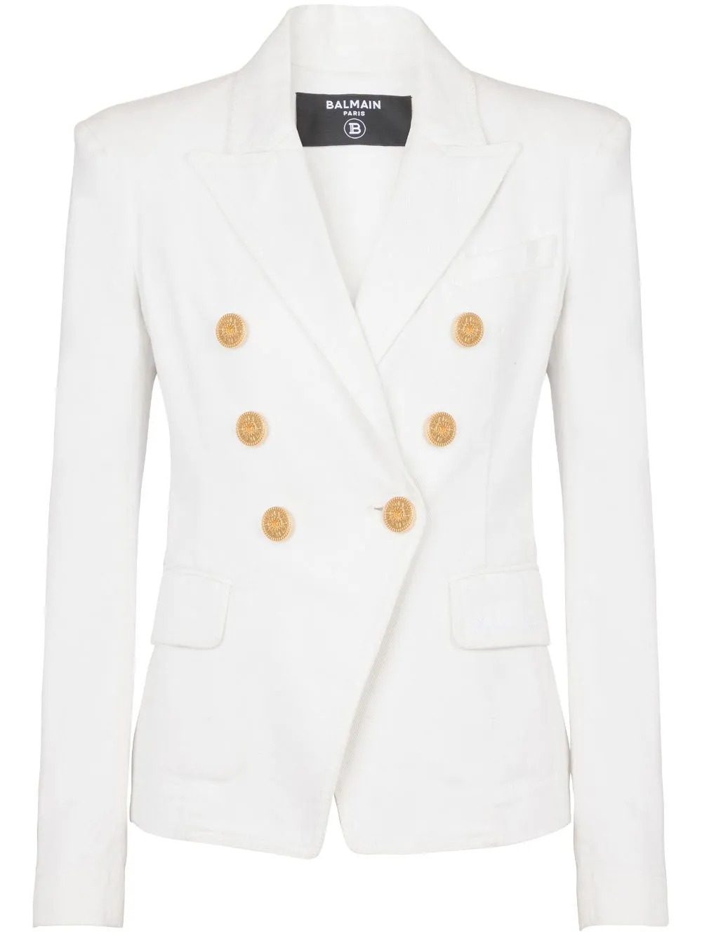 BALMAIN Classic Double-Breasted Cotton Blazer for Women in White