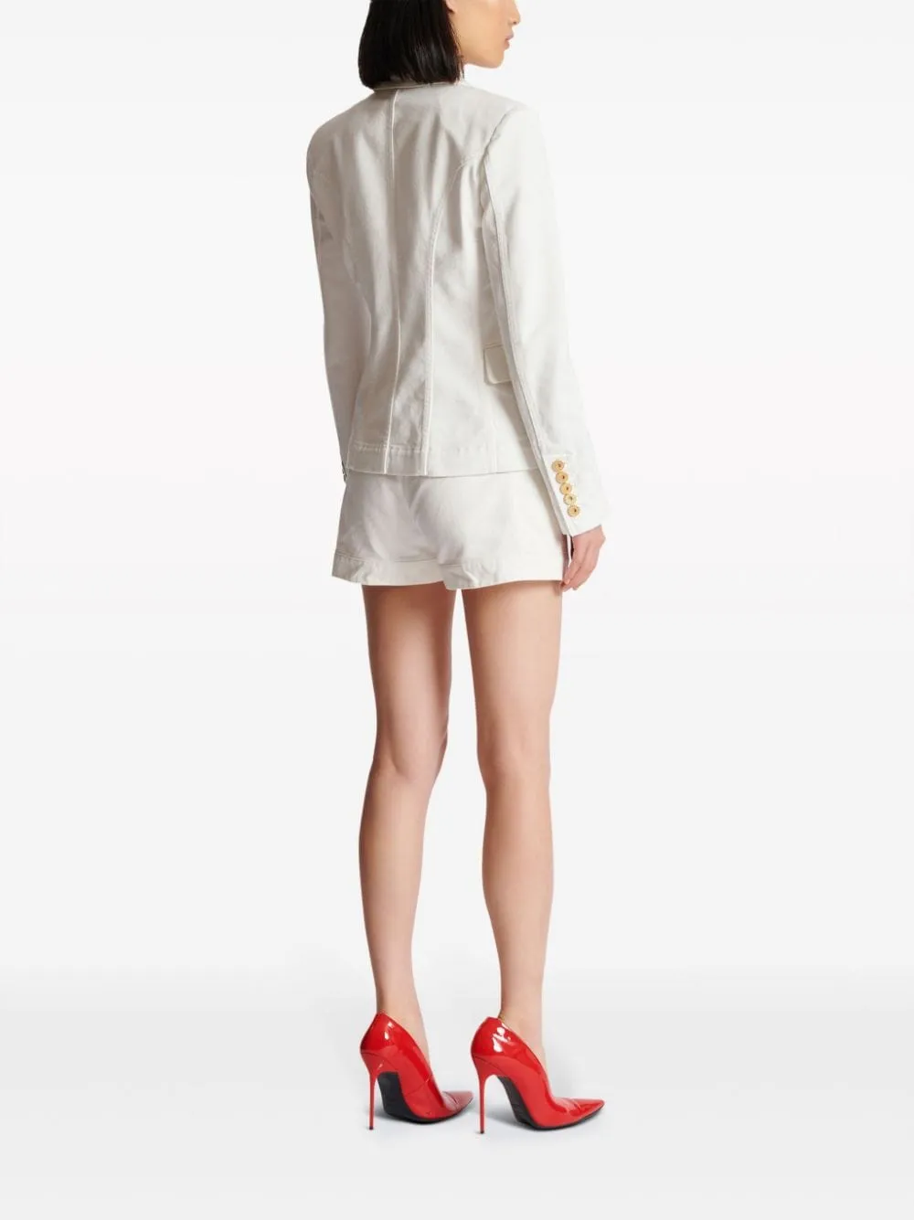 BALMAIN Classic Double-Breasted Cotton Blazer for Women in White