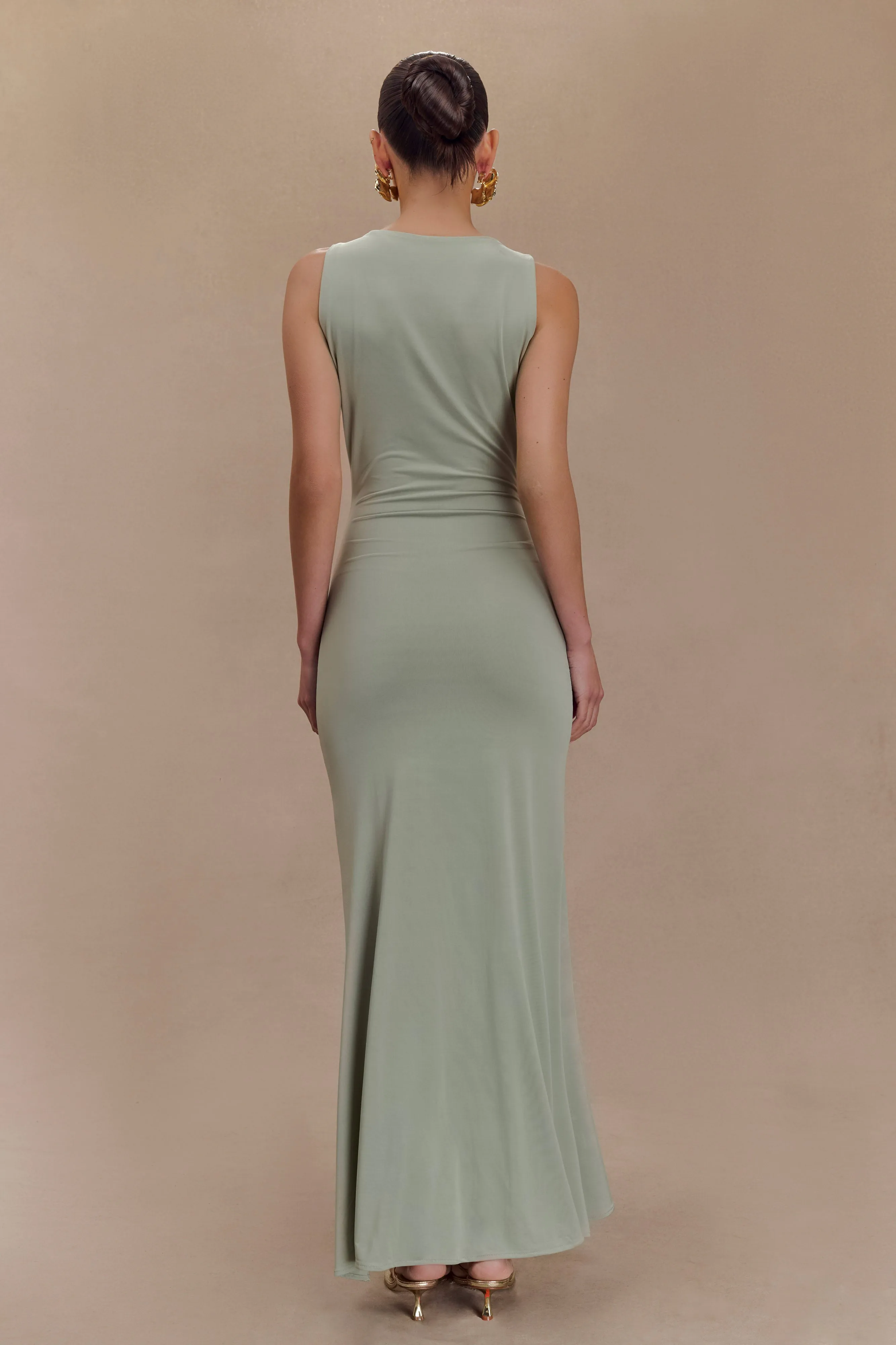 Beck Plunge Maxi Dress With Floral Hardware - Basil
