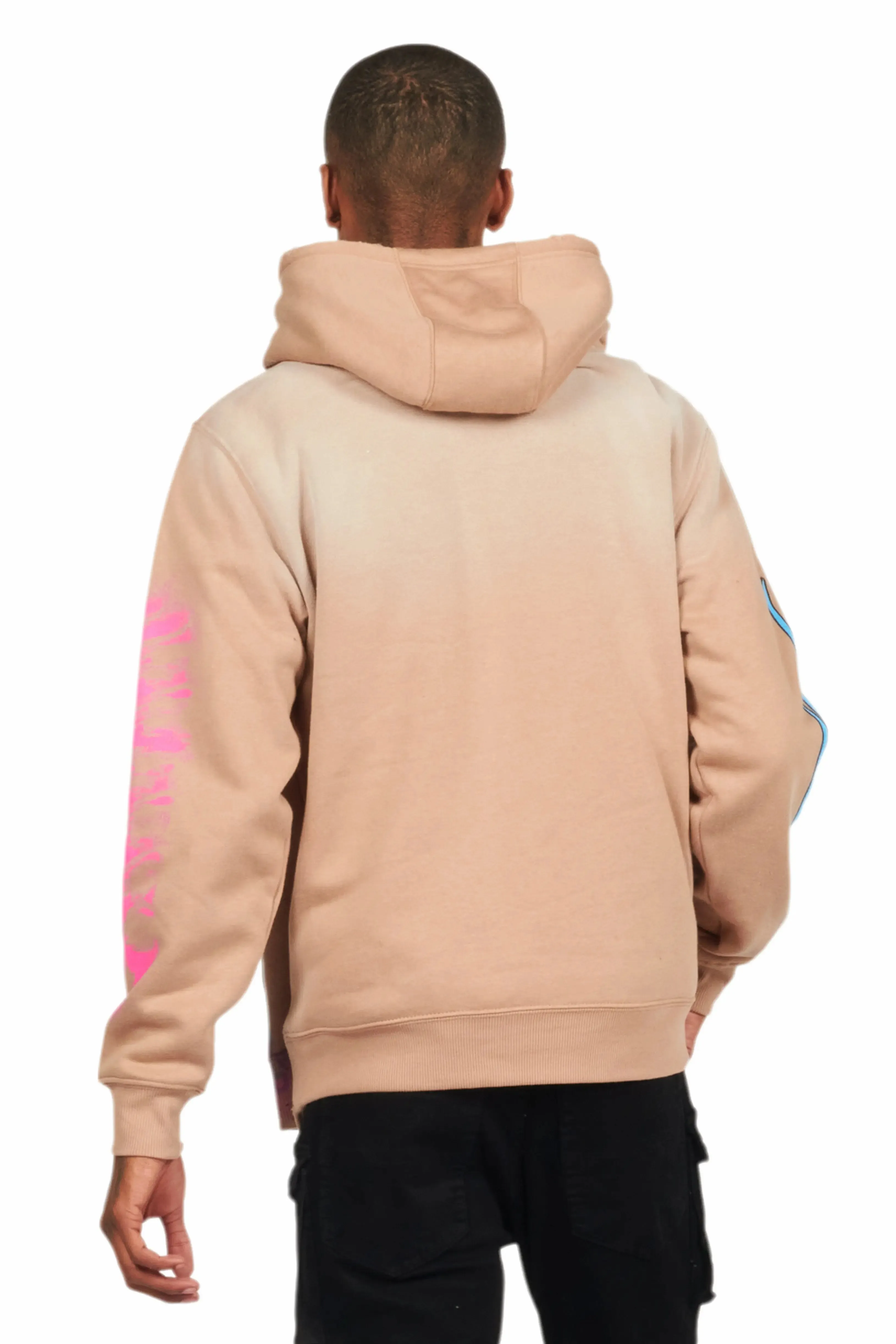 Beno Khaki Distressed Graphic Hoodie