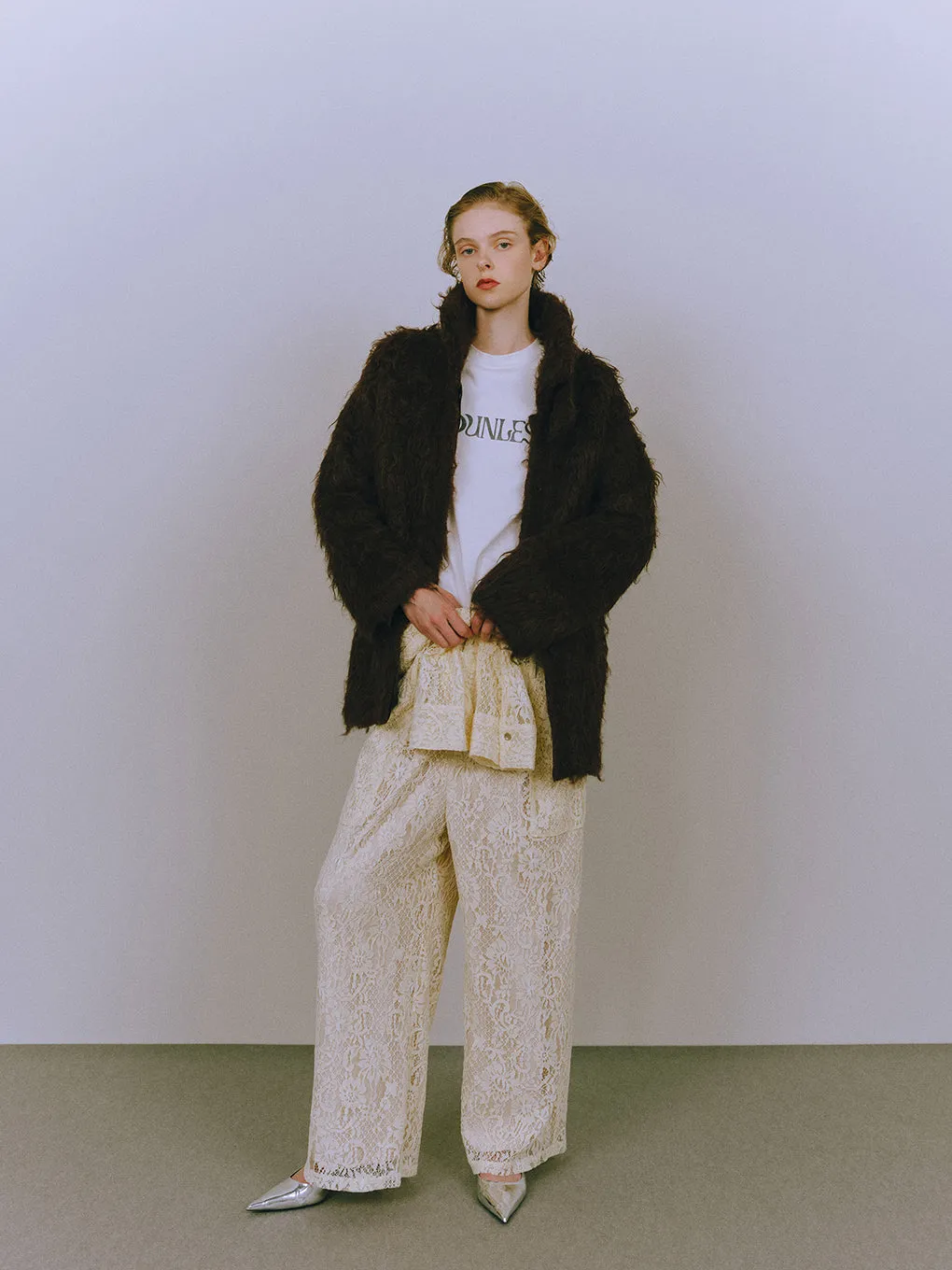 BIG COLLAR KNIT FUR JACKET