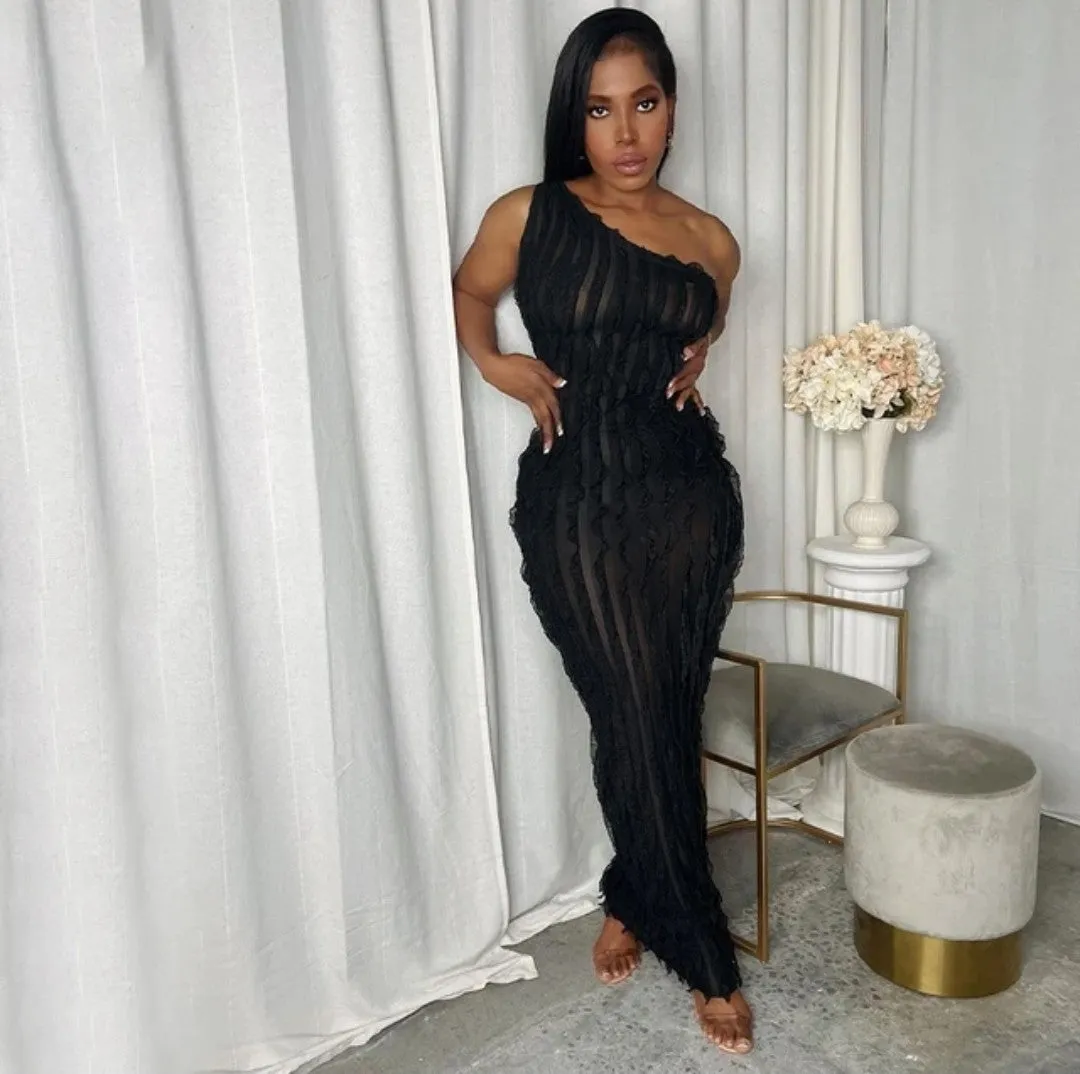 Black Delilah Ripple Effect Seamless Maxi Dress