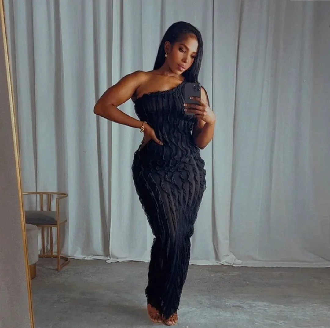 Black Delilah Ripple Effect Seamless Maxi Dress