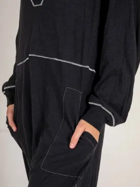 Black Knit Maxi Dress with Unique Seams