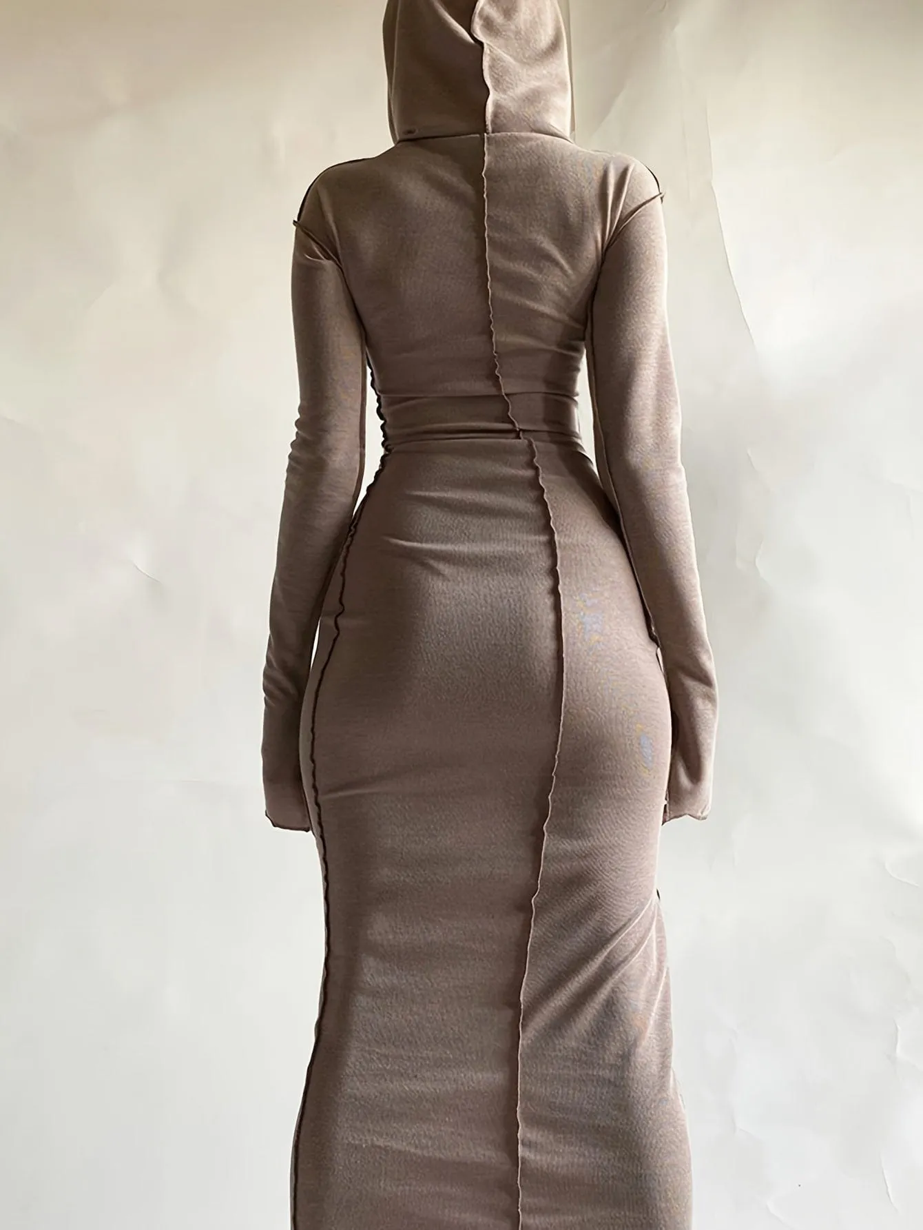 Black Knit Maxi Dress with Unique Seams