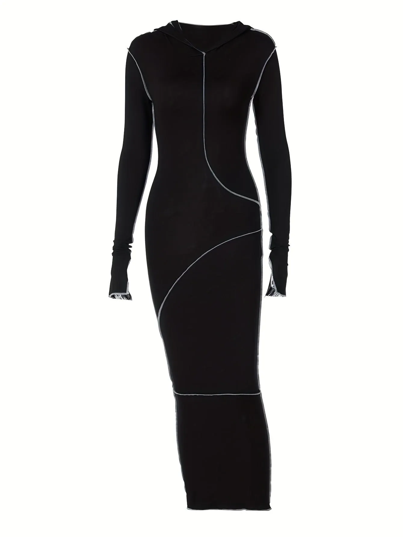Black Knit Maxi Dress with Unique Seams