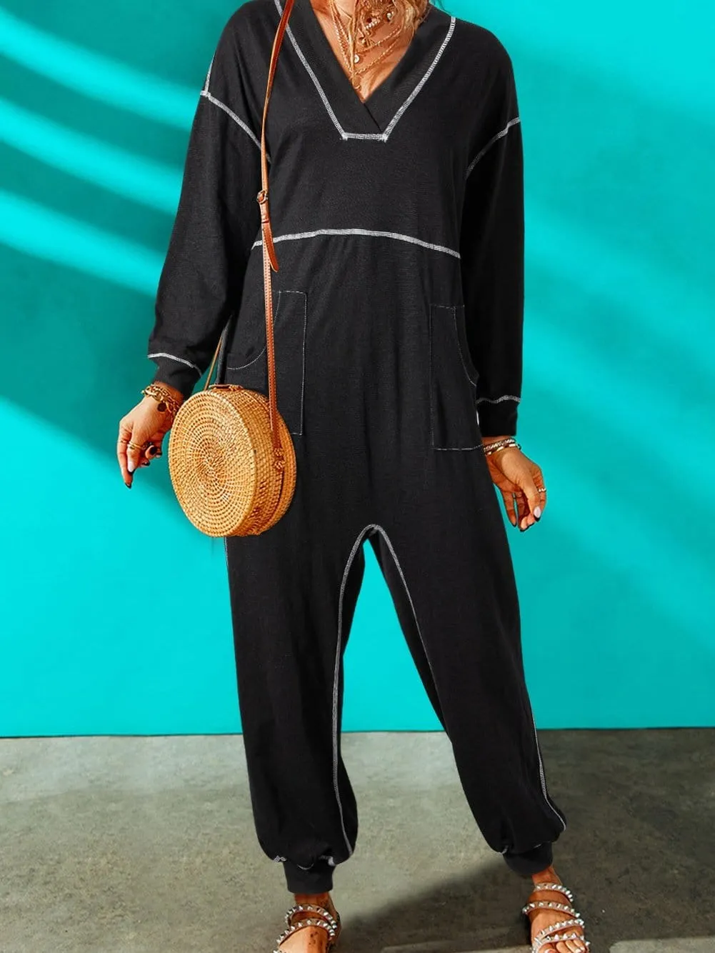 Black Knit Maxi Dress with Unique Seams