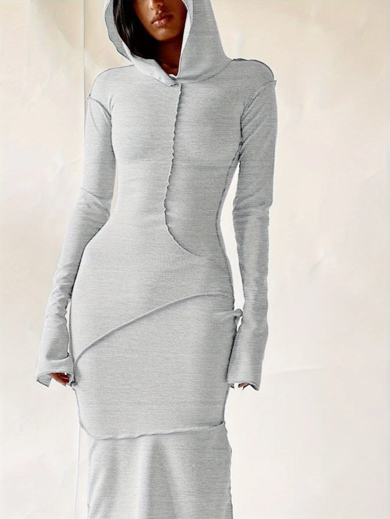 Black Knit Maxi Dress with Unique Seams
