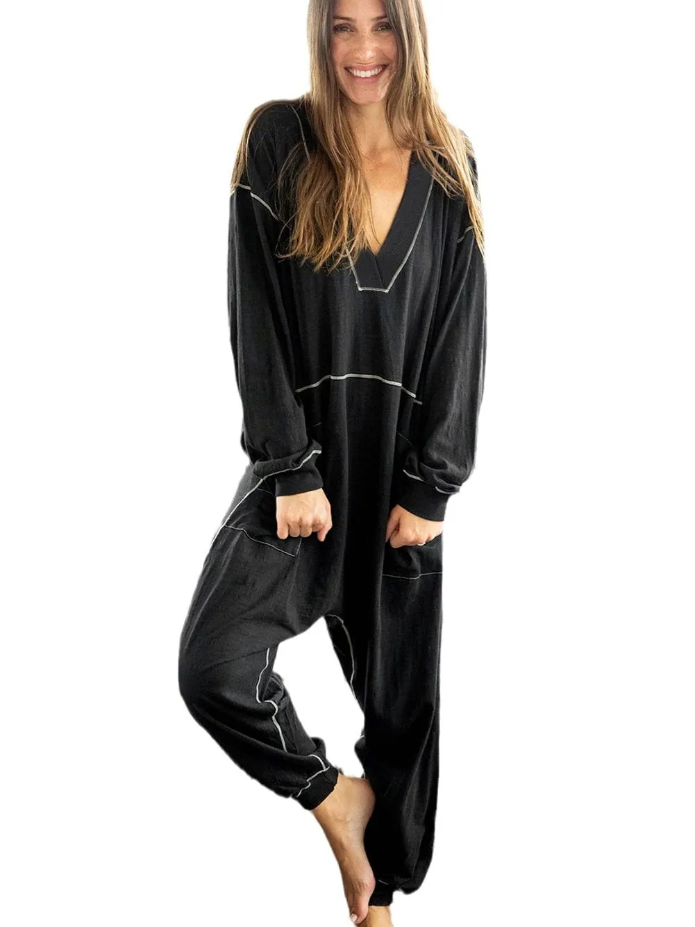 Black Knit Maxi Dress with Unique Seams