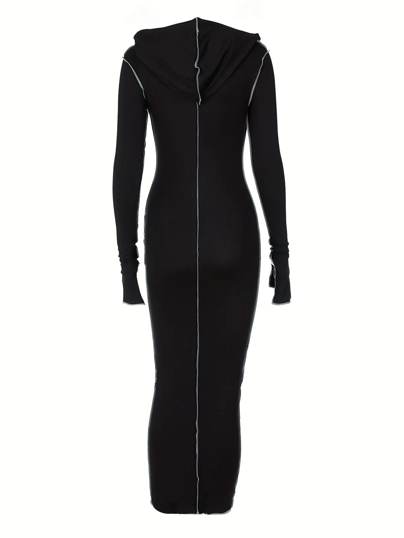 Black Knit Maxi Dress with Unique Seams