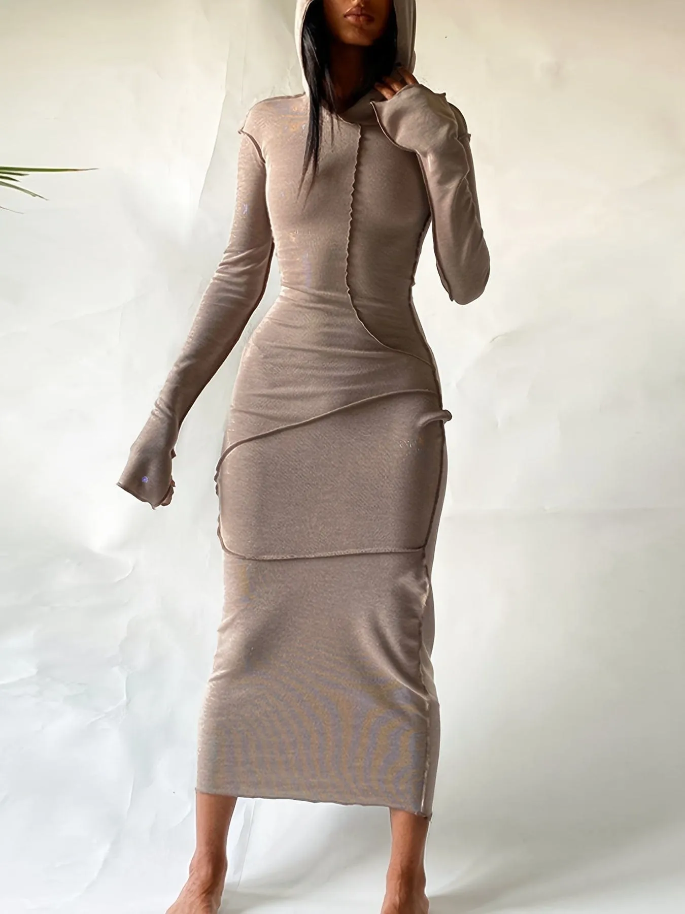 Black Knit Maxi Dress with Unique Seams