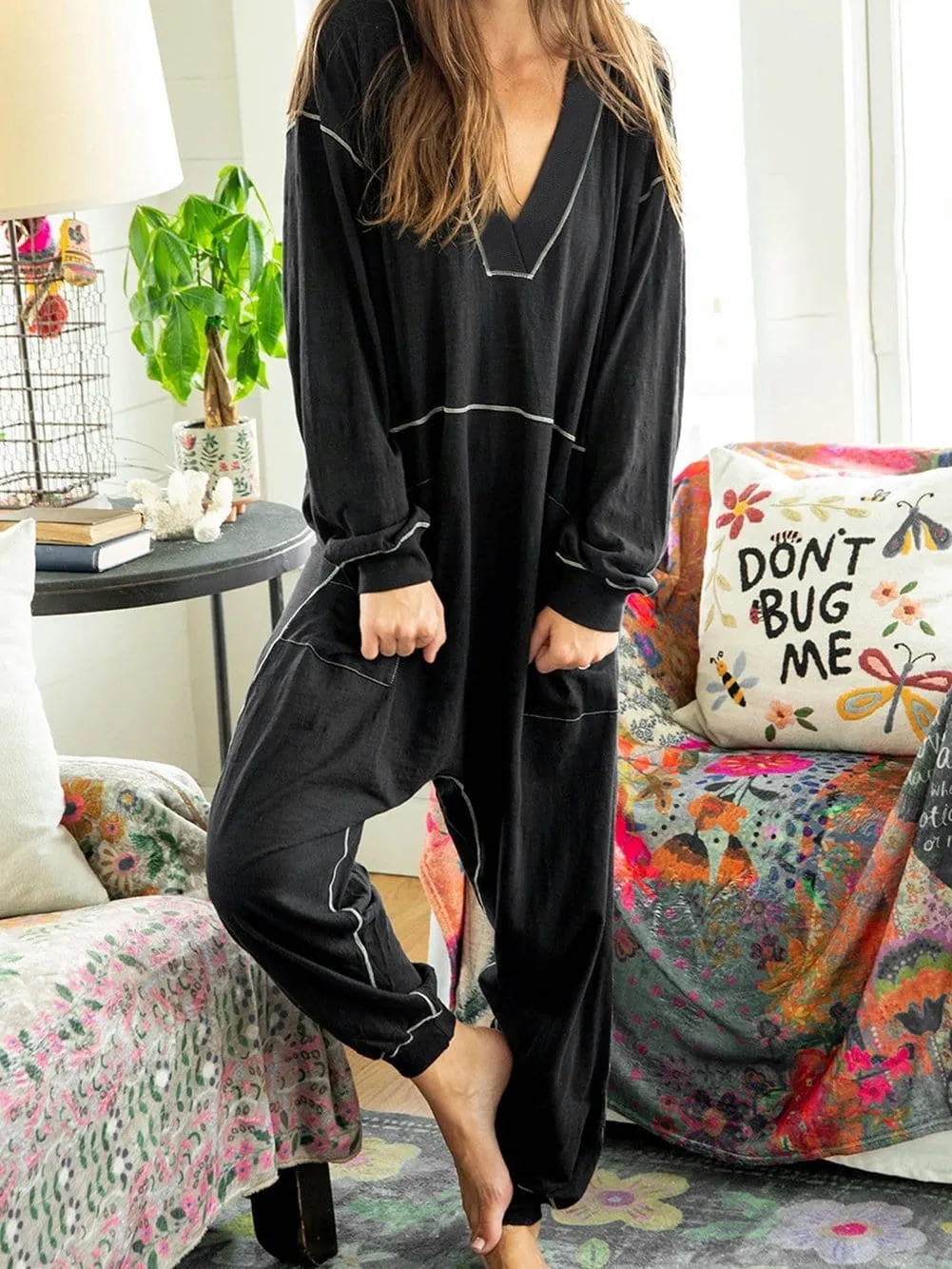 Black Knit Maxi Dress with Unique Seams
