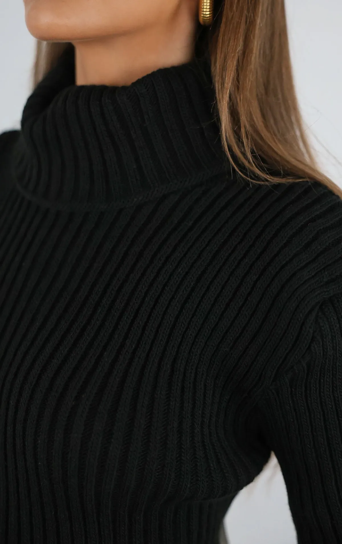 Black Turtle Neck Knit Jumper Dress