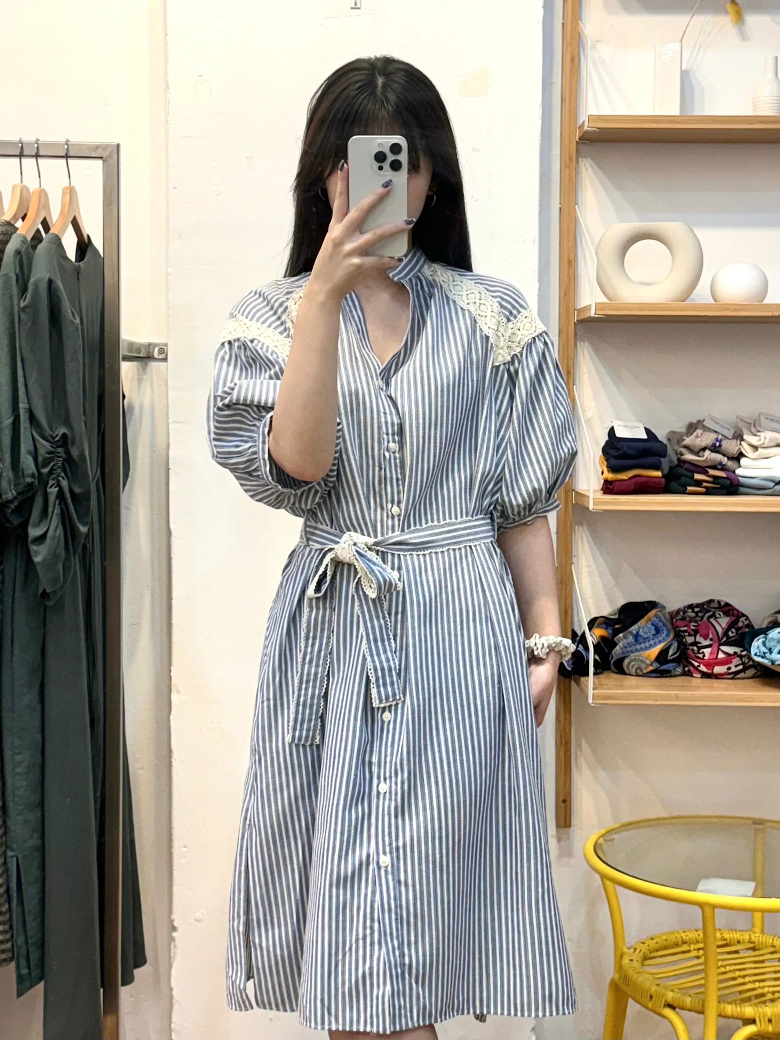 Blue Oversize Stripe Lace Long Dress
