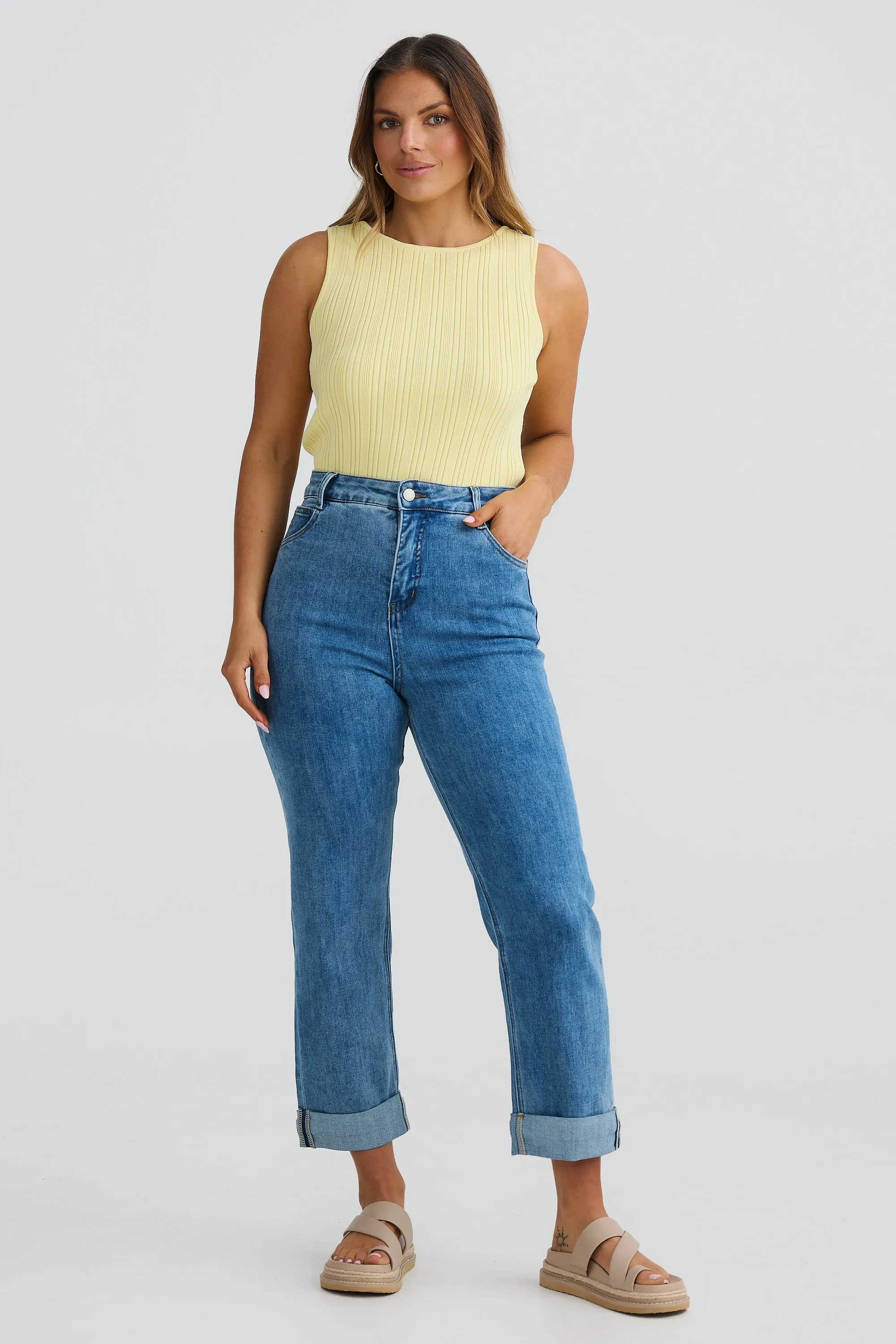 Boat Neck Knit Top - Lemon