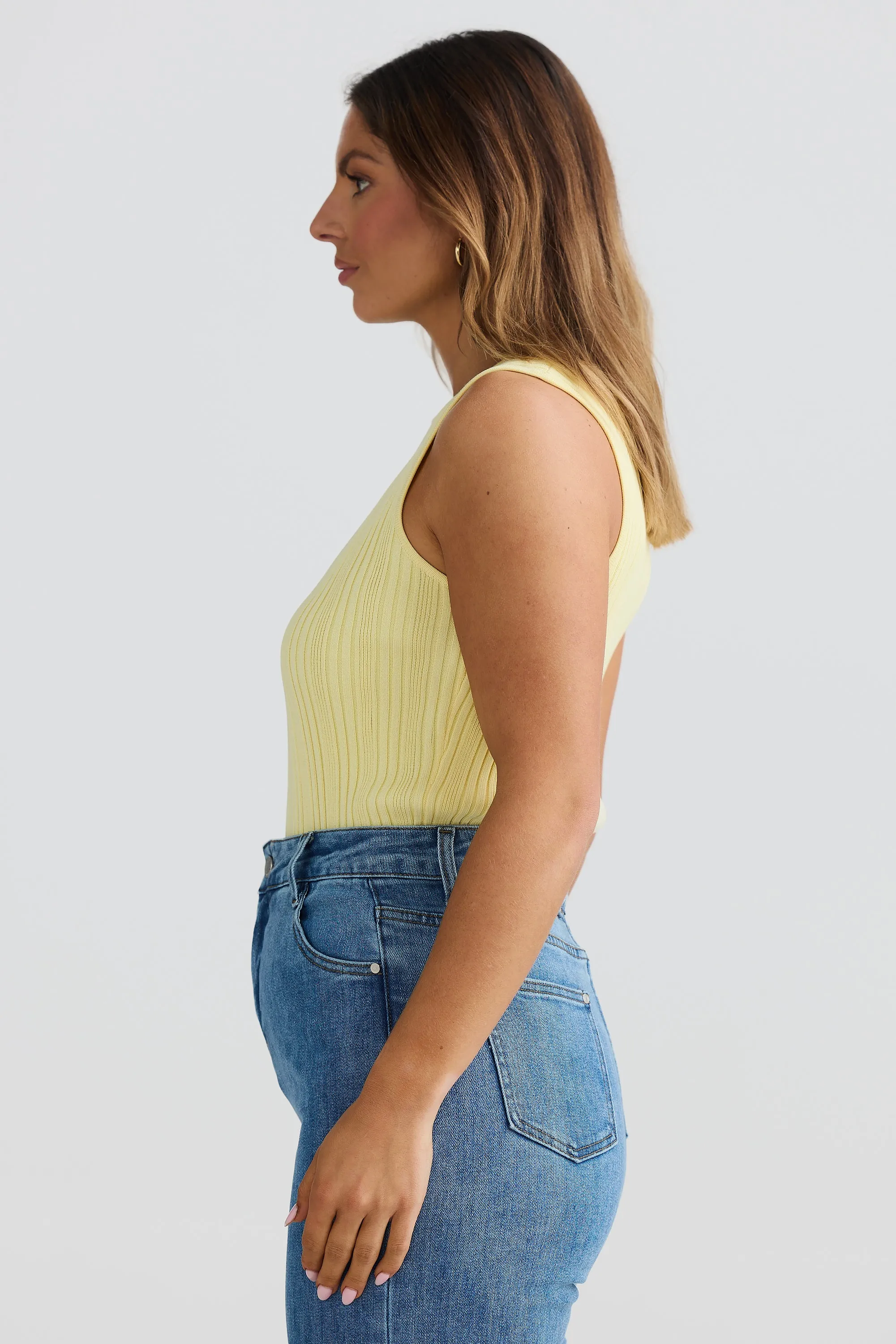 Boat Neck Knit Top - Lemon