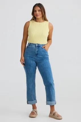 Boat Neck Knit Top - Lemon