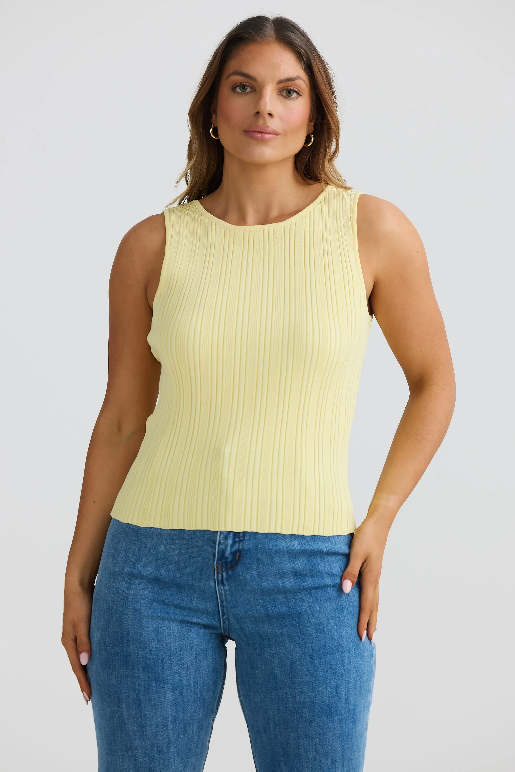 Boat Neck Knit Top - Lemon