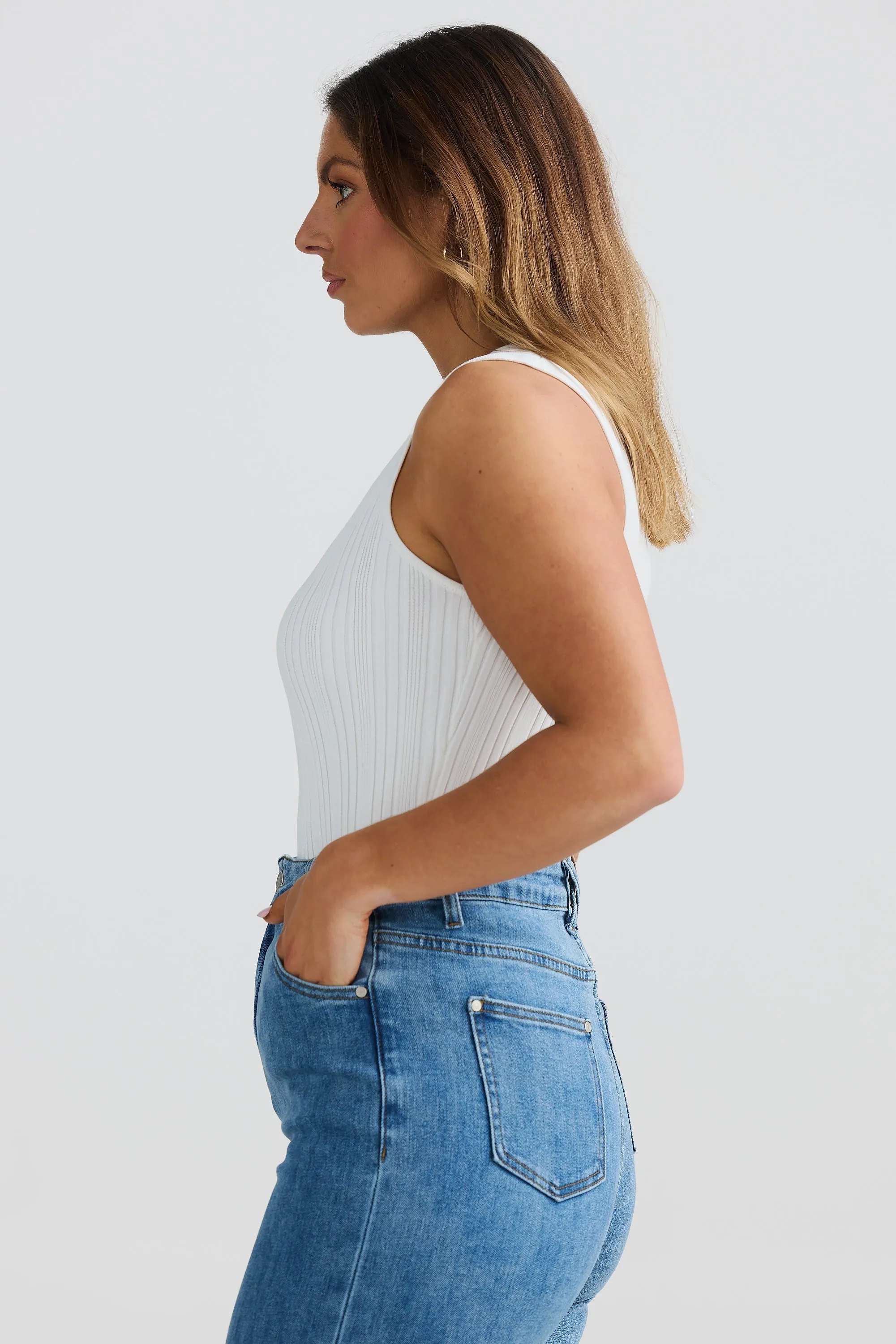 Boat Neck Knit Top - White