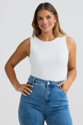 Boat Neck Knit Top - White