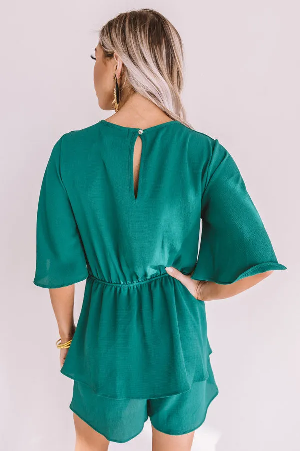 Bubbly Backstage Romper In Hunter Green