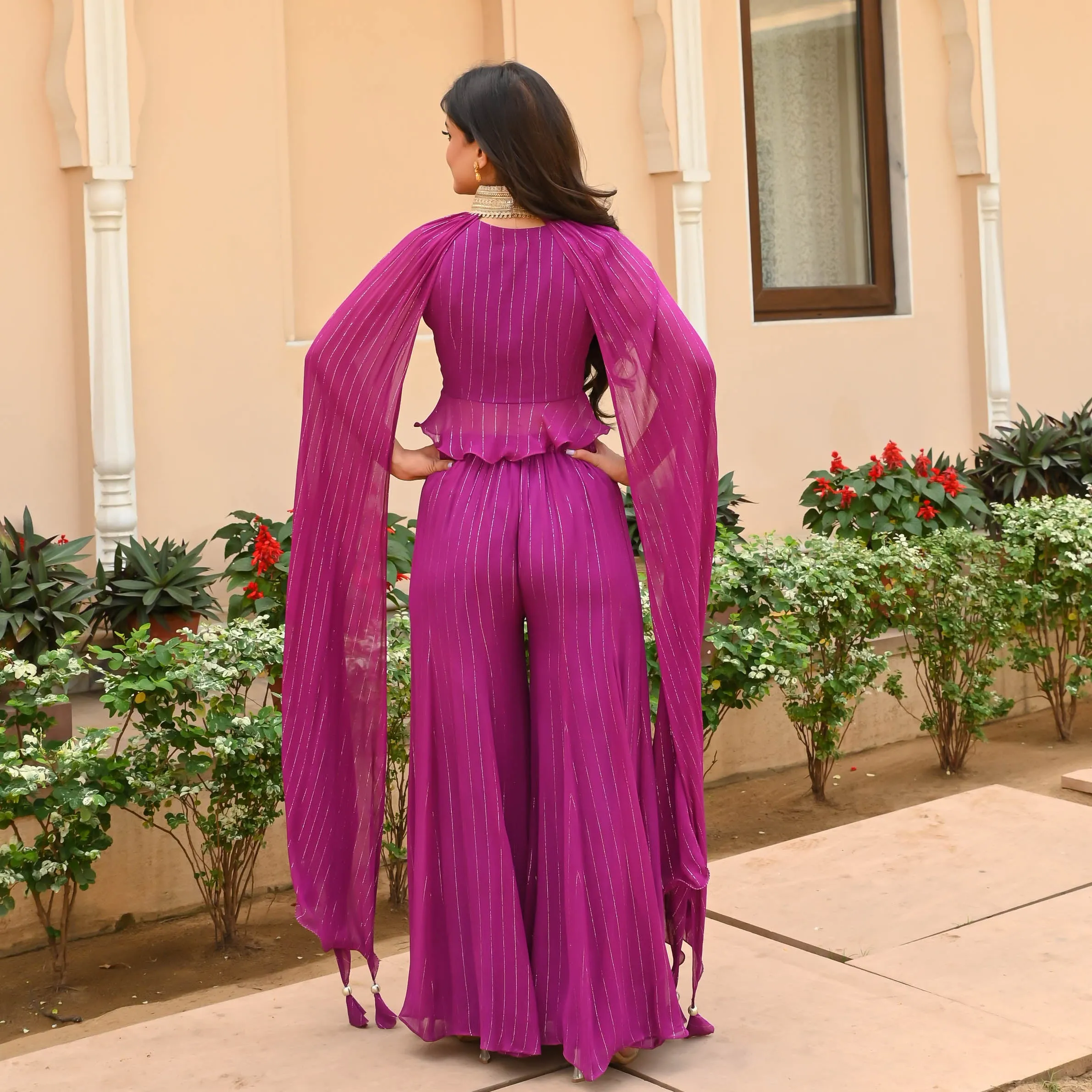 Bunaai Hot Magenta Lurex Top Pants