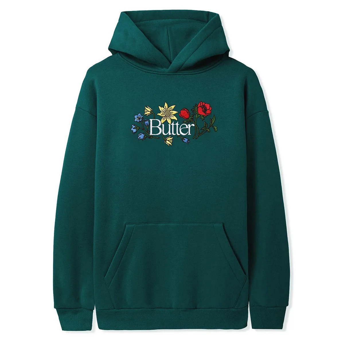Butter Goods - Floral Embroidered Hoodie Dark Green