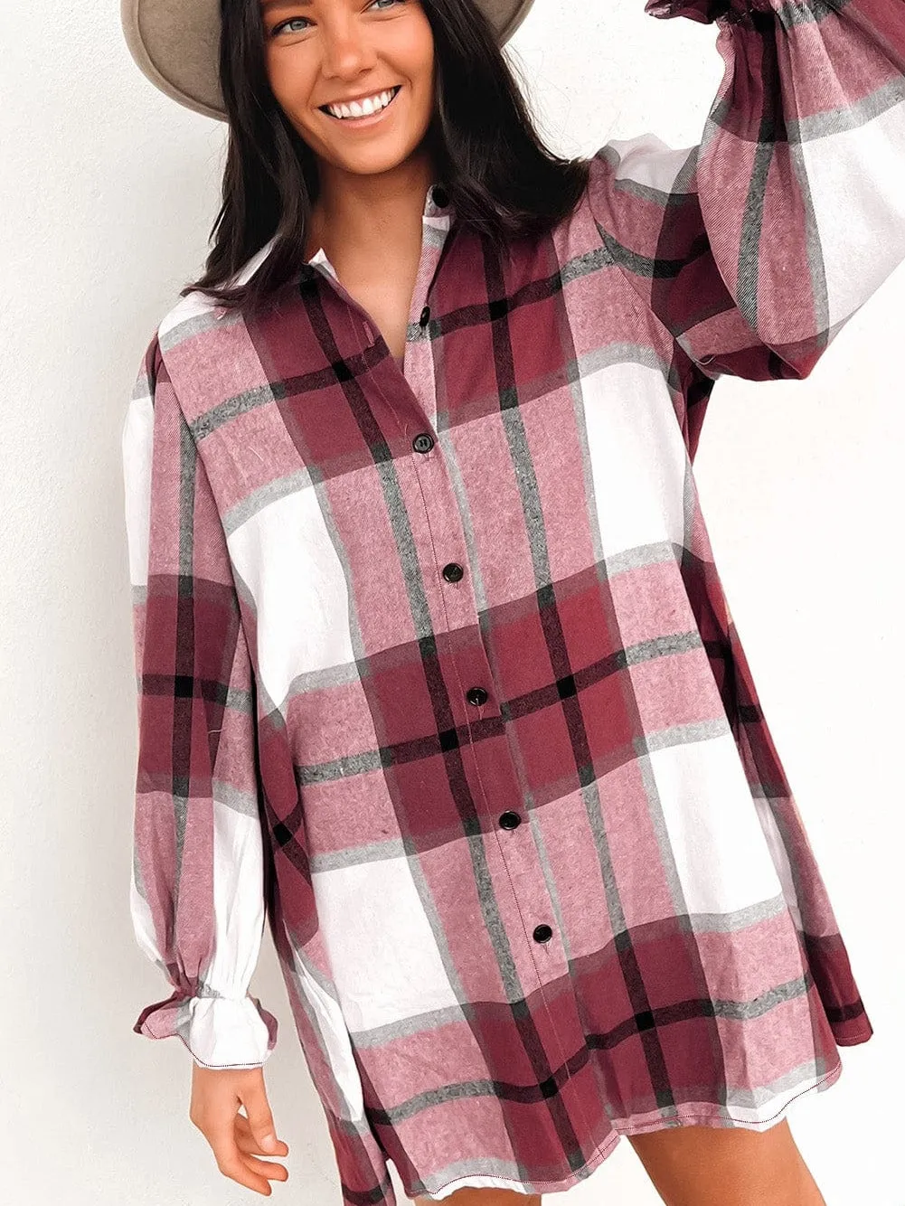 Button Up Plaid Mini Dress