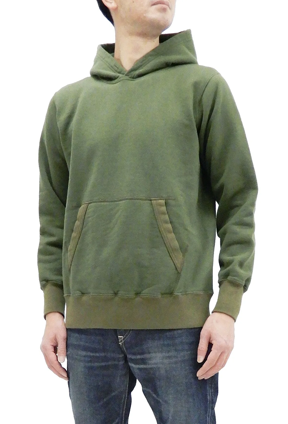 Buzz Rickson Plain Pullover Hoodie Men's Loop-wheeled Vintage Style Hooded Sweatshirt BR68914 149-Faded-Olive