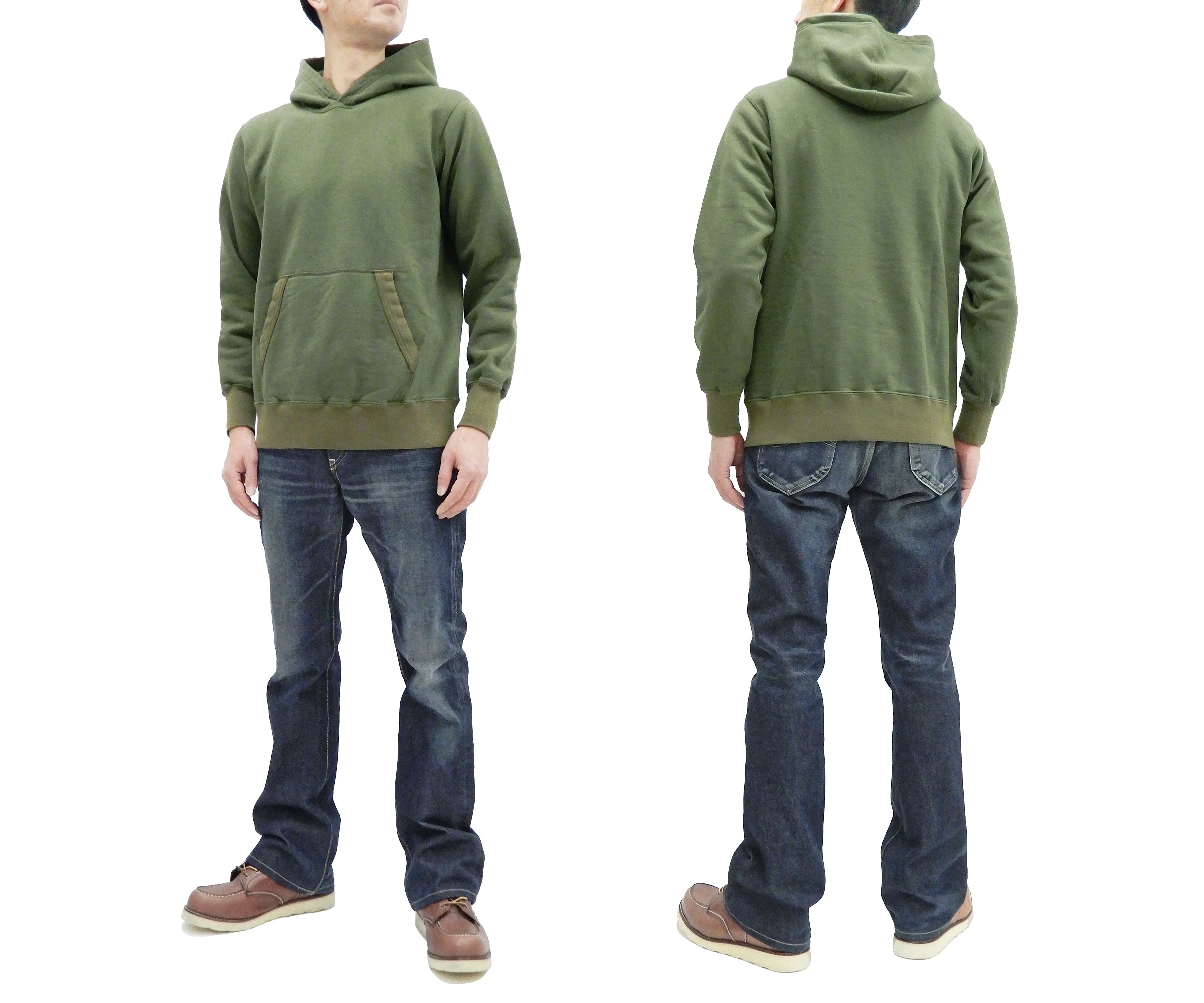 Buzz Rickson Plain Pullover Hoodie Men's Loop-wheeled Vintage Style Hooded Sweatshirt BR68914 149-Faded-Olive