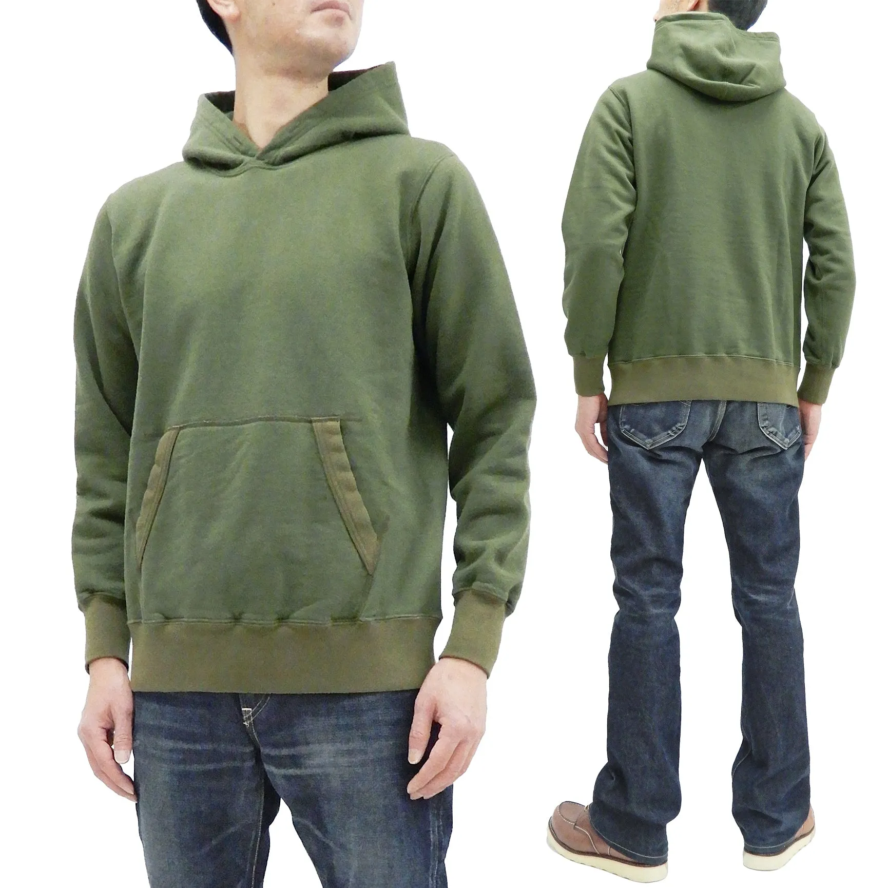 Buzz Rickson Plain Pullover Hoodie Men's Loop-wheeled Vintage Style Hooded Sweatshirt BR68914 149-Faded-Olive