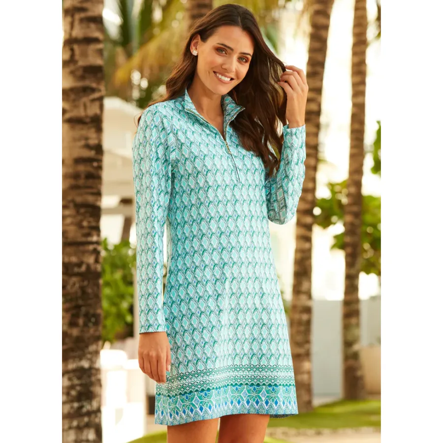 Cabana Life Performance Long Sleeve Sport Zip Dress 865-AC-1018 - Amalfi Coast Aqua