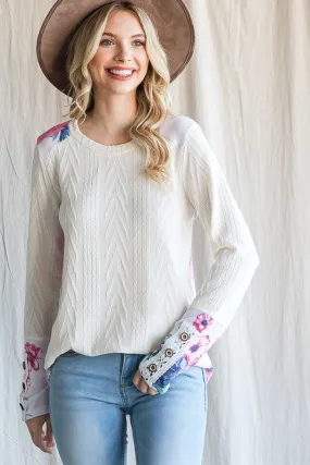 Cable Knit Button Long Sleeve Top